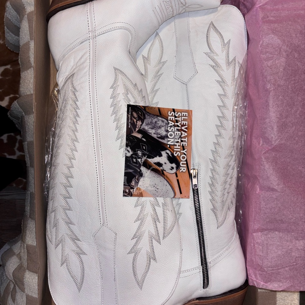 White Leather WIDE CALF Western Boots